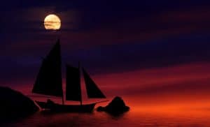 Лодка на лунна светлина без навигационни светлини